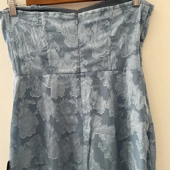 Lulus Mabriella Slate Blue Floral Burnout Ruffled Strapless Maxi Dress NWT Med - Picture 7 of 12